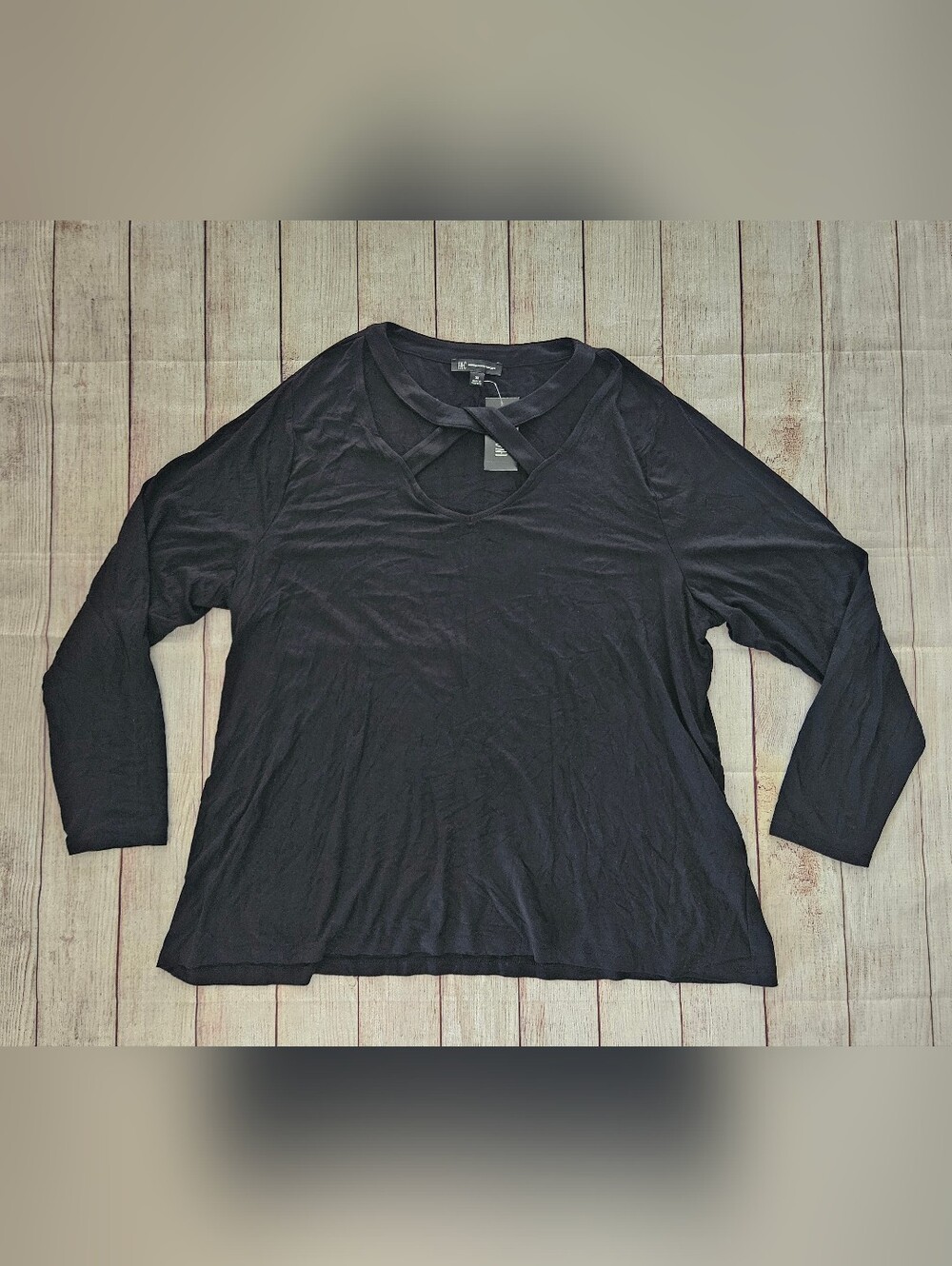 INC International Concepts Black Crisscross V-Neck Long Sleeve Top